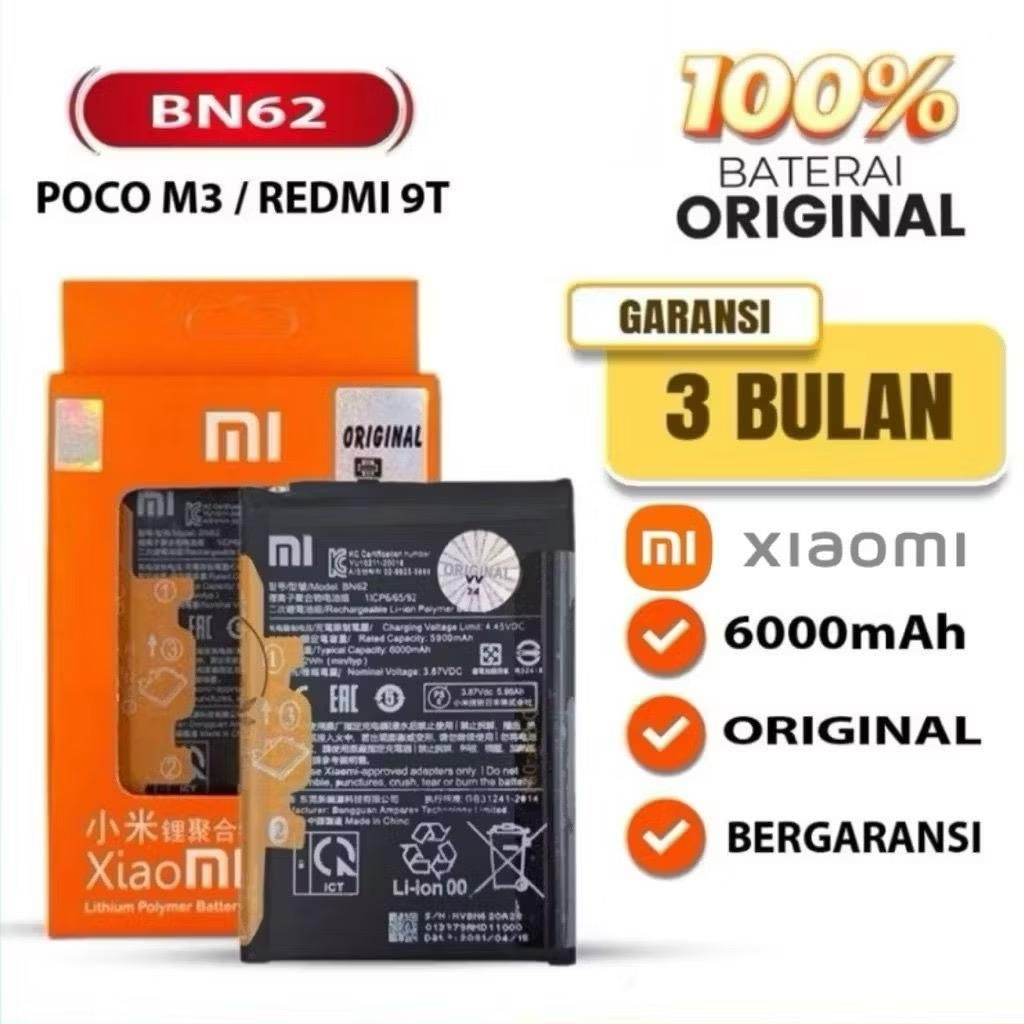 Baterai Original 6000 mAh untuk Poco M3 BN62