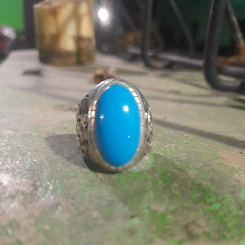 Batu pirus persia polosan ring coin handmade