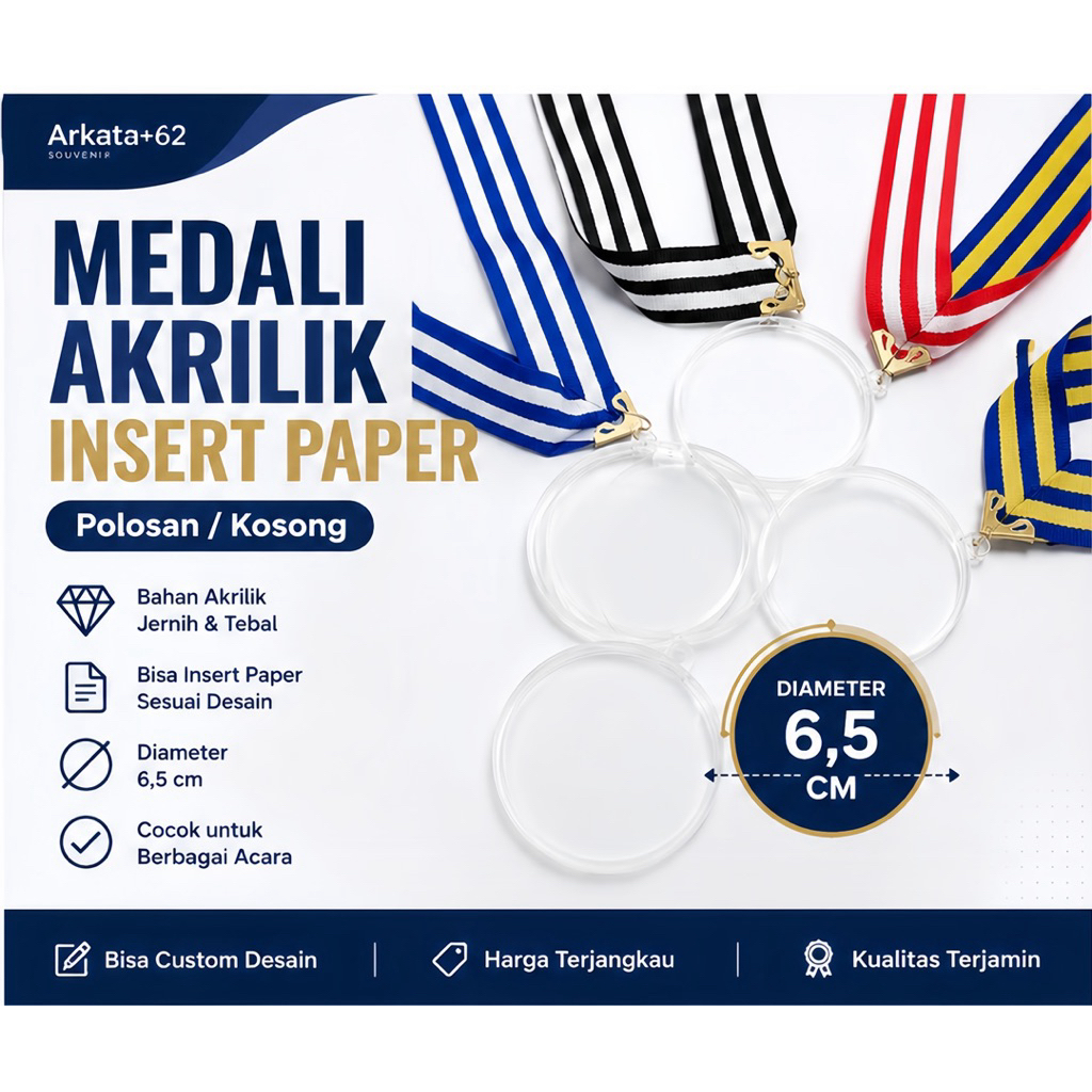 MEDALI AKRILIK INSERT PAPER 6,5 CM | MEDALI WISUDA | MEDALI CUSTOM | SOUVENIR ACARA