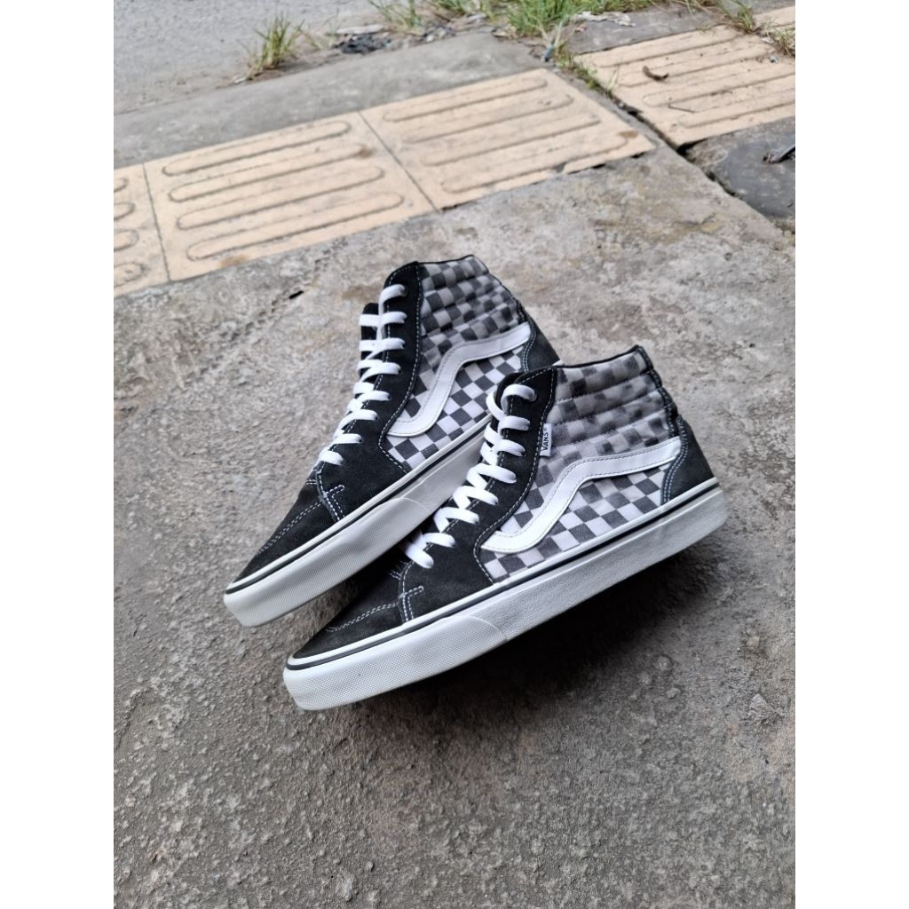 sepatu vans filmore hi chekerboard blur