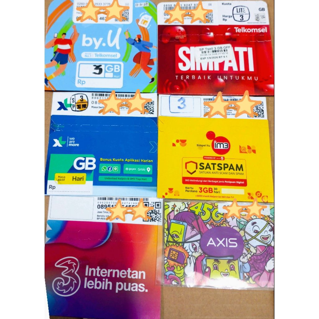 SP KARTU PERDANA TRI THREE 3 INDOSAT IM3 SIMPATI BY.U BYU TELKOMSEL AXIS XL SMARTFREN KUOTA 3GB 30HA
