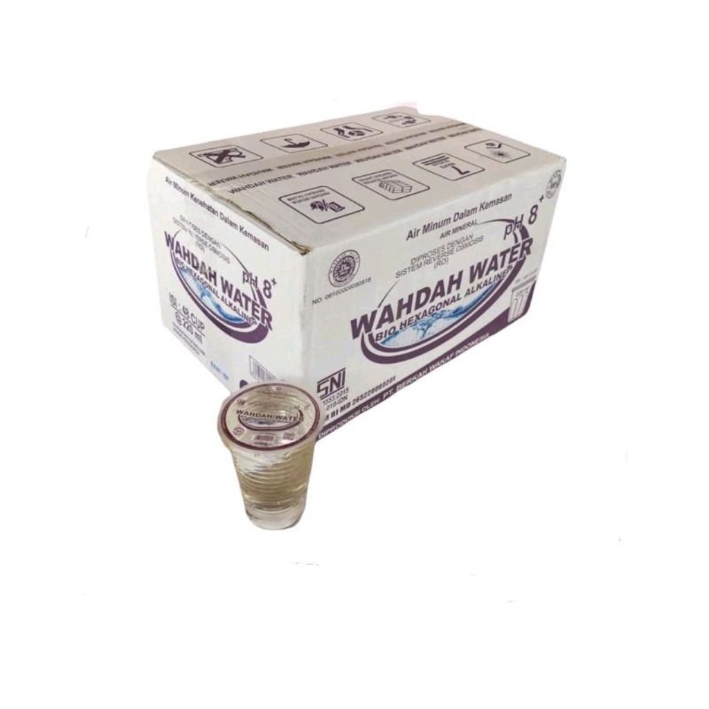 Air Minum Wahdah Water pH 8+ Gelas Dos Isi 48 Cup 220 MlWahdah Water Cup 200ml