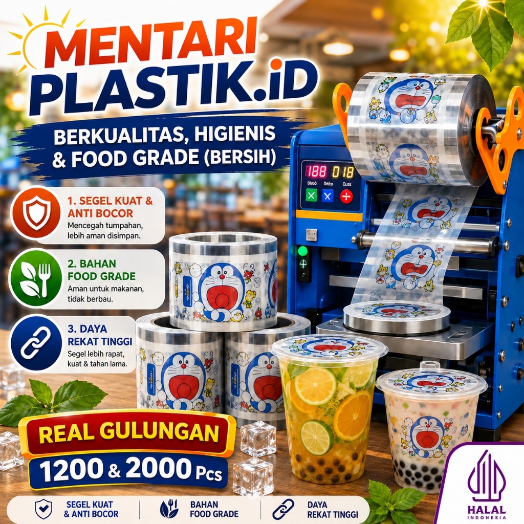 130 DORAEMON | Plastik Lid Cup Sealer Food Grade Anti Bocor | Roll Sealer Gelas Minuman Boba Kopi Su