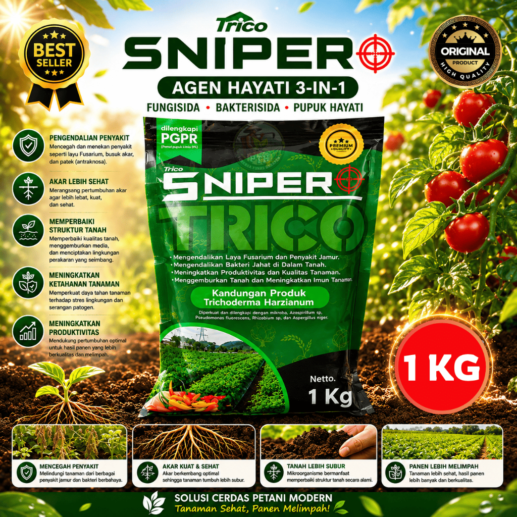 TRICO SNIPER 1 KG Pungisida hayati , bakterisida hayati, pengendalian fusarium NPK jamur