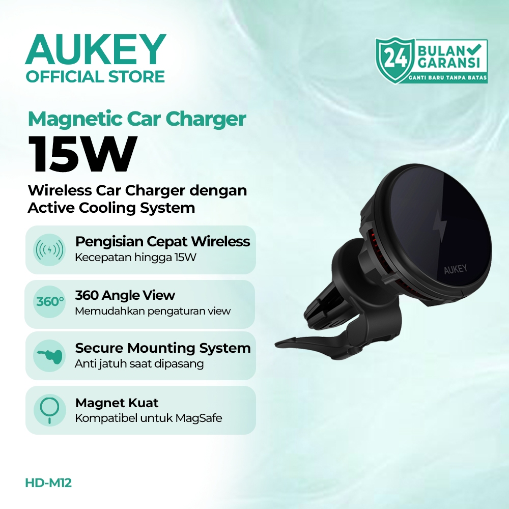 AUKEY Magnetic Wireless Car Charger 15W Phone Mount dengan Semiconductor Cooling System Fast Charger