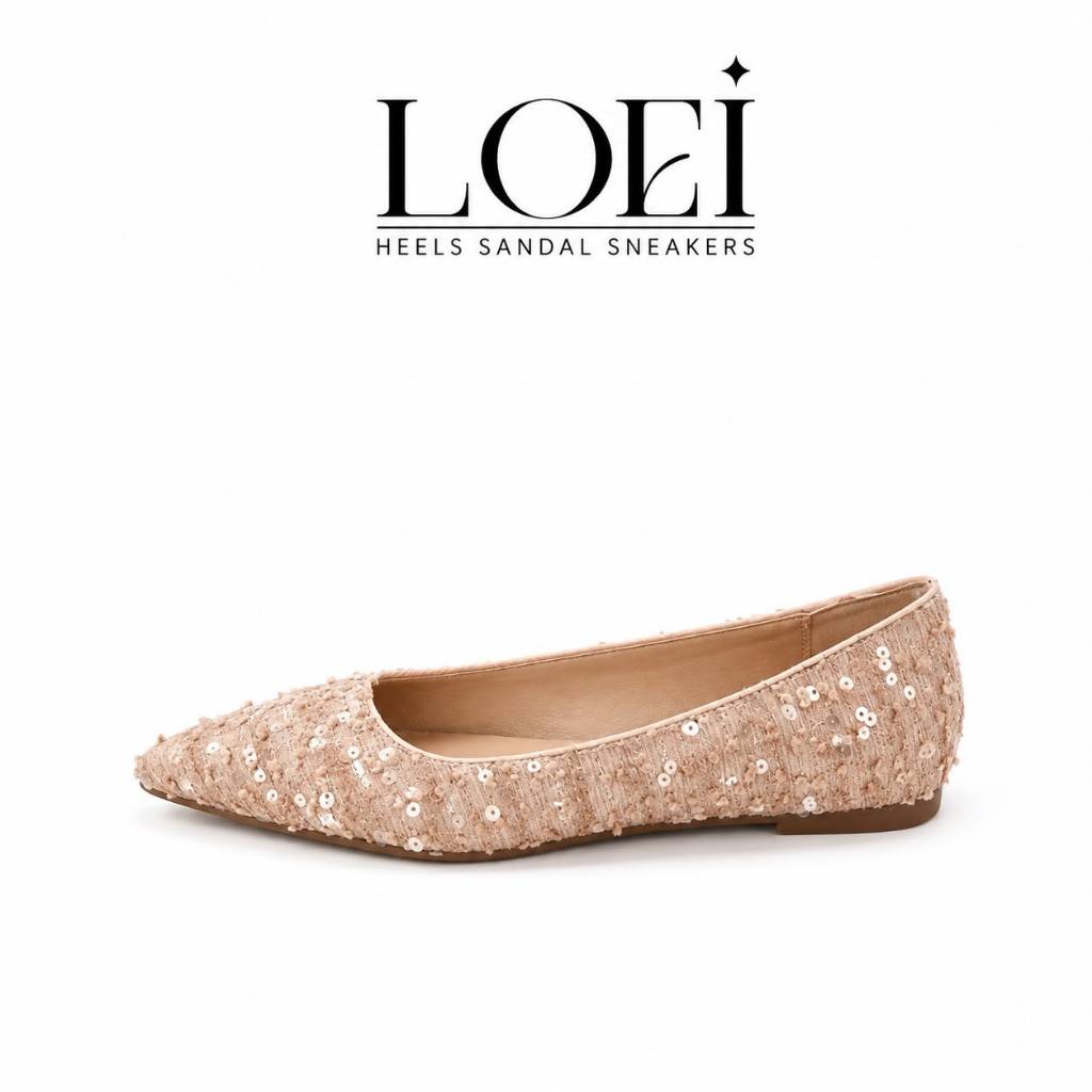 LOEI Michie Sepatu Elegan Wanita - Sol dalam 3 cm Pointed Shoes Toe Payet Mewah 3033