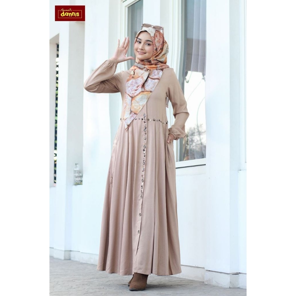 SIZE L PROMO ABAYA DEWASA A230414 BY RUMAH DANNIS WARNA MILO / SALE DANNIS / ABAYA DANNIS / GAMIS DA