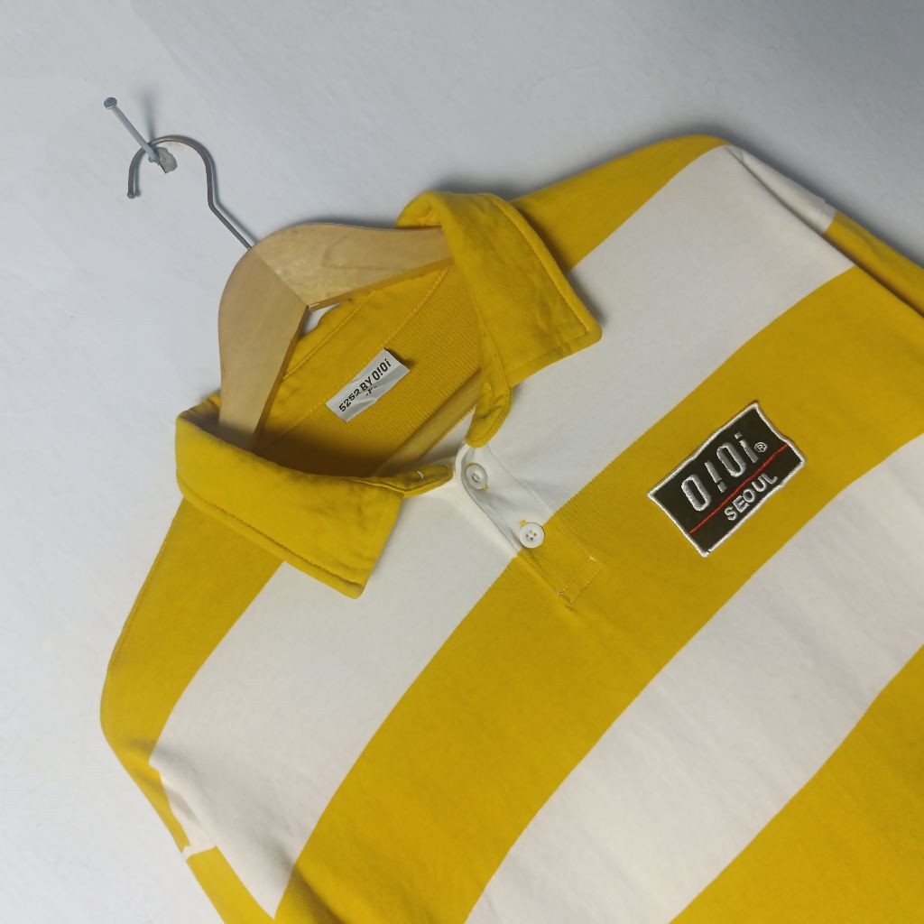 [Rugby Shirt OiOi] Polo Rugby Lengan Panjang OiOi Salur Long Sleeve Kuning Putih Size L