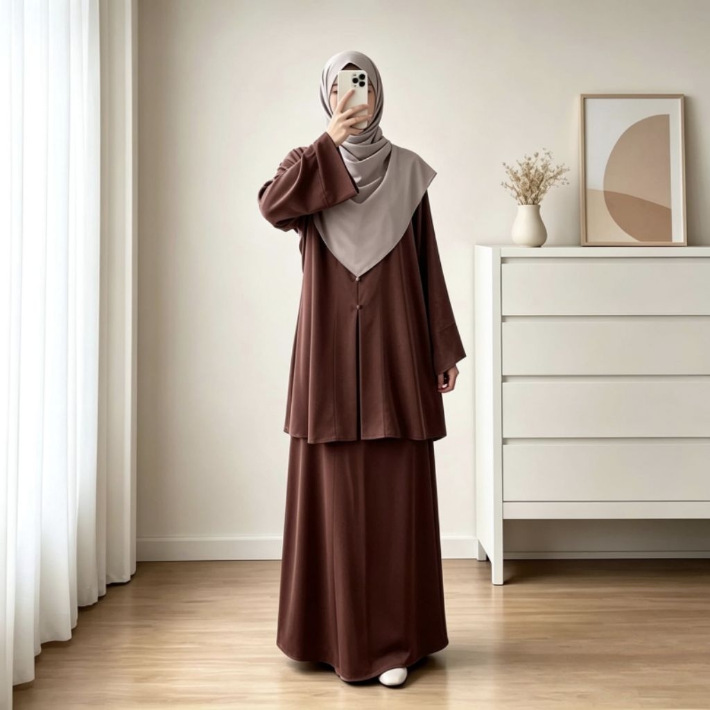 One set Malaysia Baju Remaja Terbaru Setelan Wanita Muslim Simple
