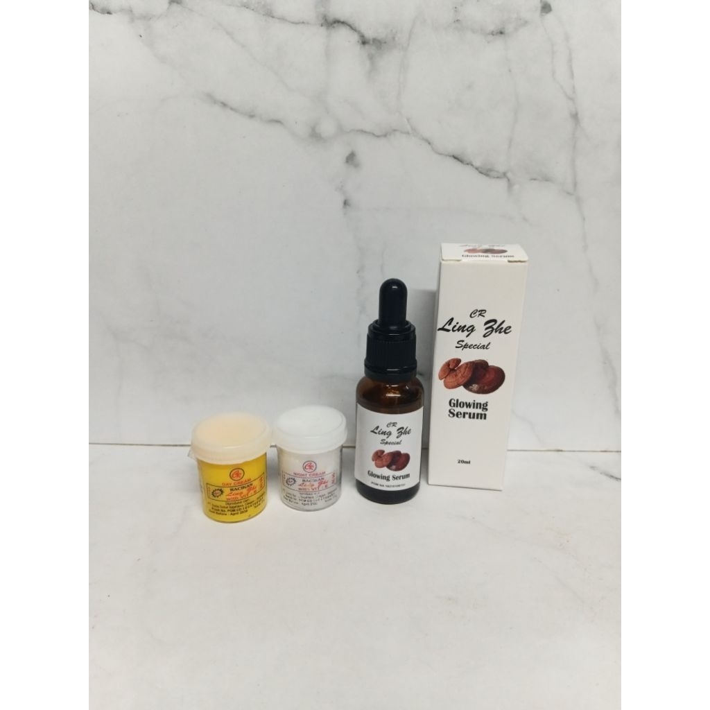 Paket 3in1 Perawatan Wajah Cream CR Lingzhe Whit Serum 20ml Original Bpom