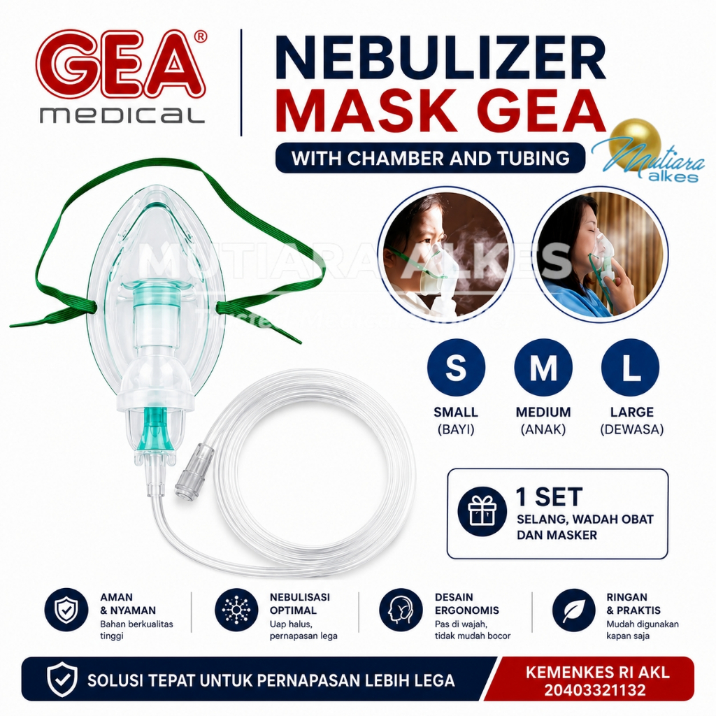 GEA Masker Nebulizer Dewasa Anak Bayi / Medical Nebuliser Mask Alat Selang Uap Inhaler Asma Steril O
