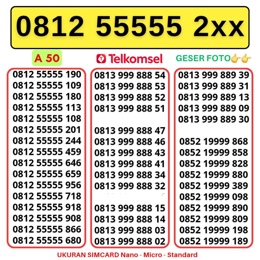 NOMOR CANTIK SIMPATI SUPER 55555 11 digit 12digit TELKOMSEL 4G 5G NOCAN SIMPATI NOMER TELKOMSEL NOMO