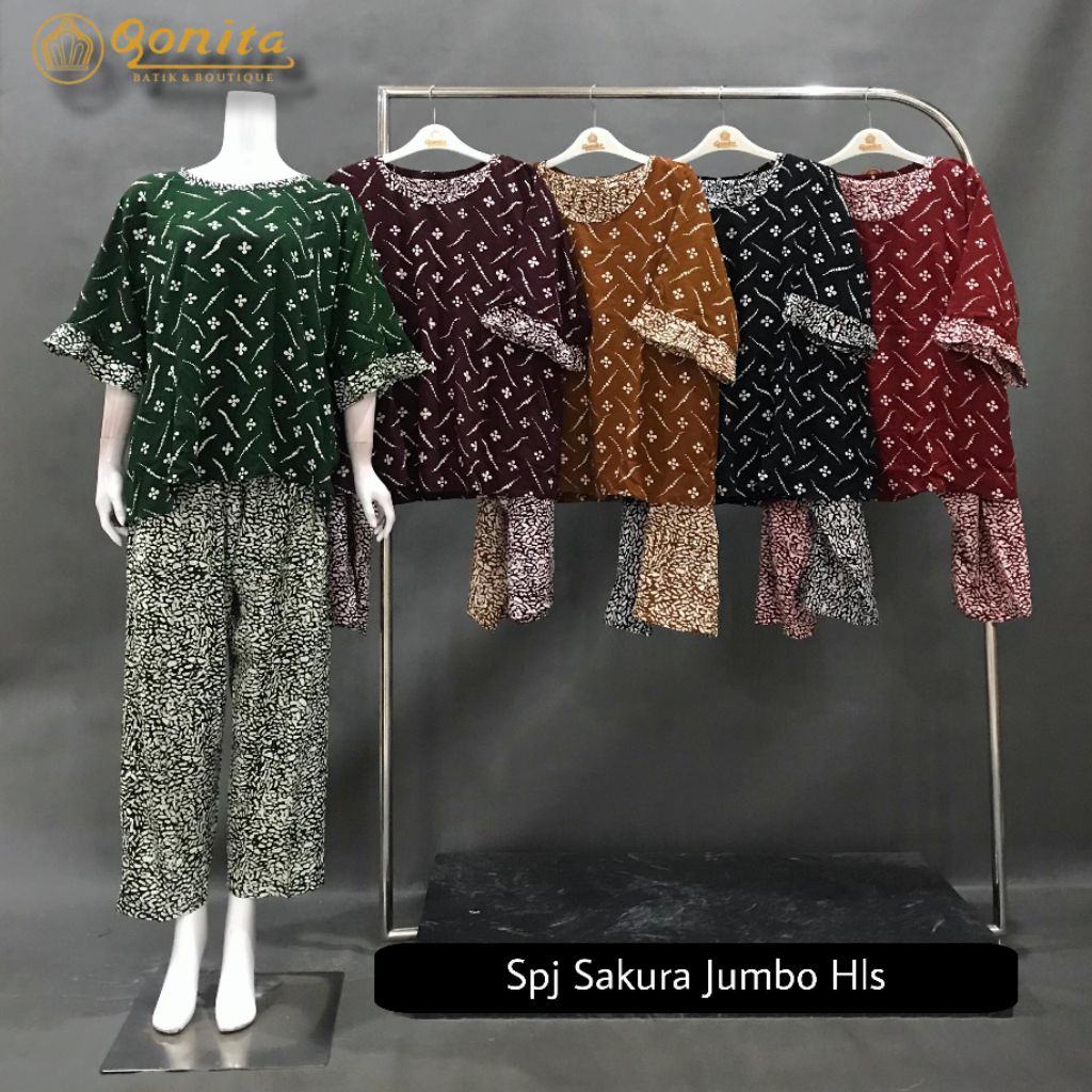 One set/ setelan celana pjg spj sakura jumbo hls Qonita batik Pekalongan