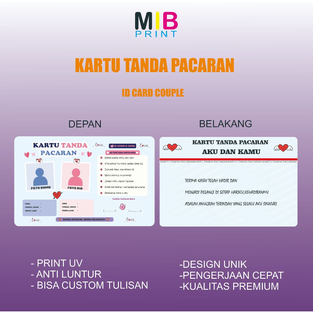 couple id card/kartu tanda pacaran custom lucu