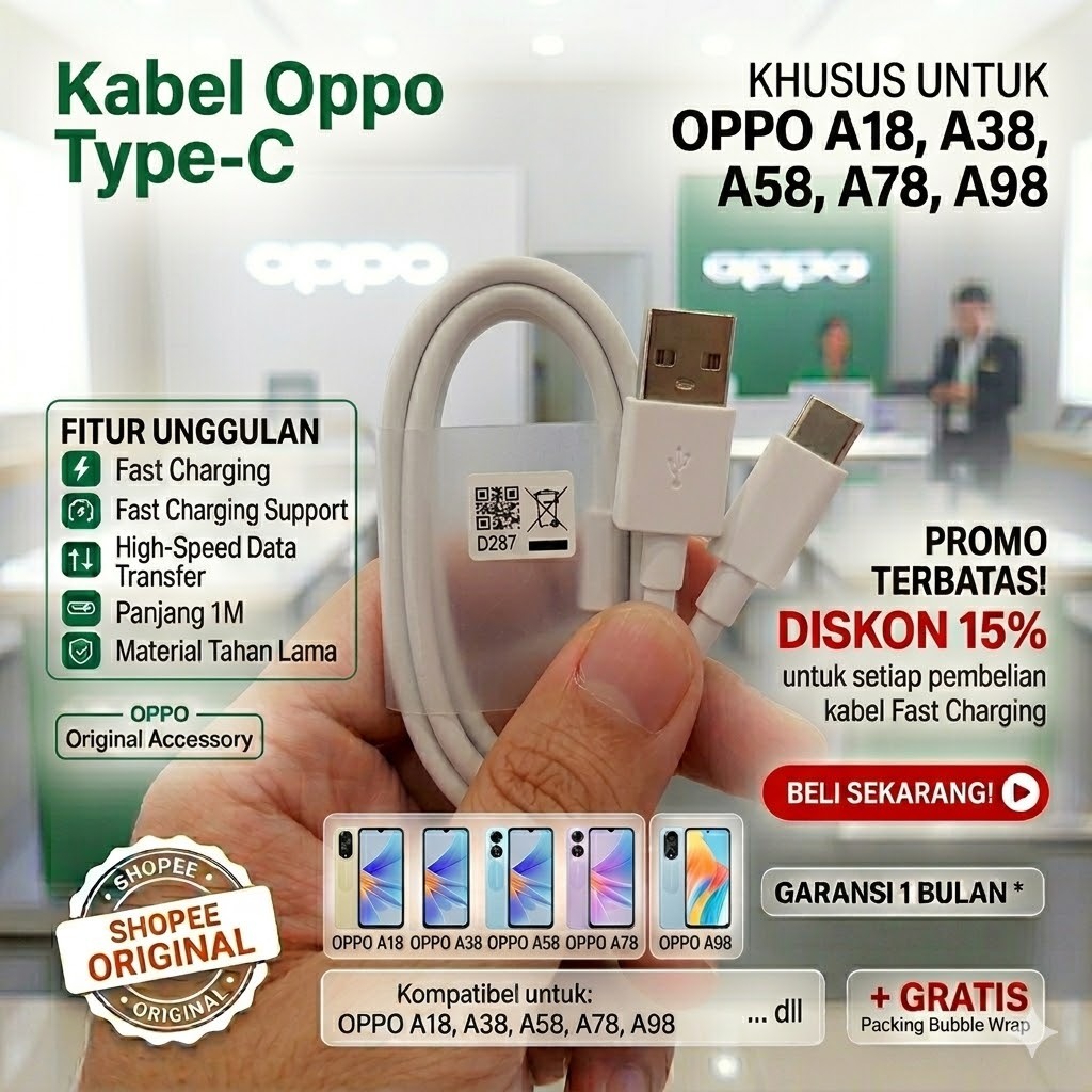 kabel Oppo second type C Original Asli bawaan HP bekas