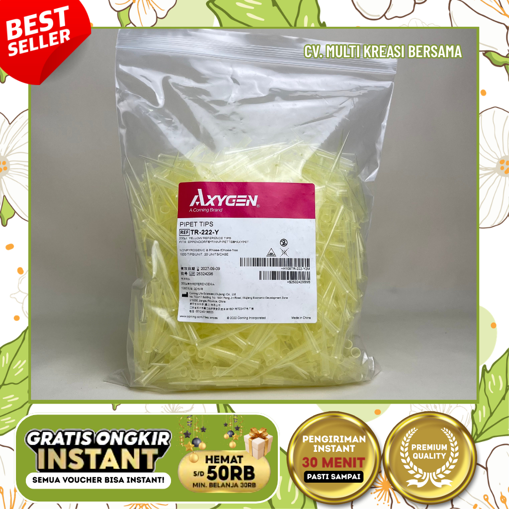 YELLOW PIPETTE TIPS AXYGEN 200 uL 1000 TIPS | TIP MIKROPIPET KUNING LABORATORIUM | TIP KUNING AXYGEN