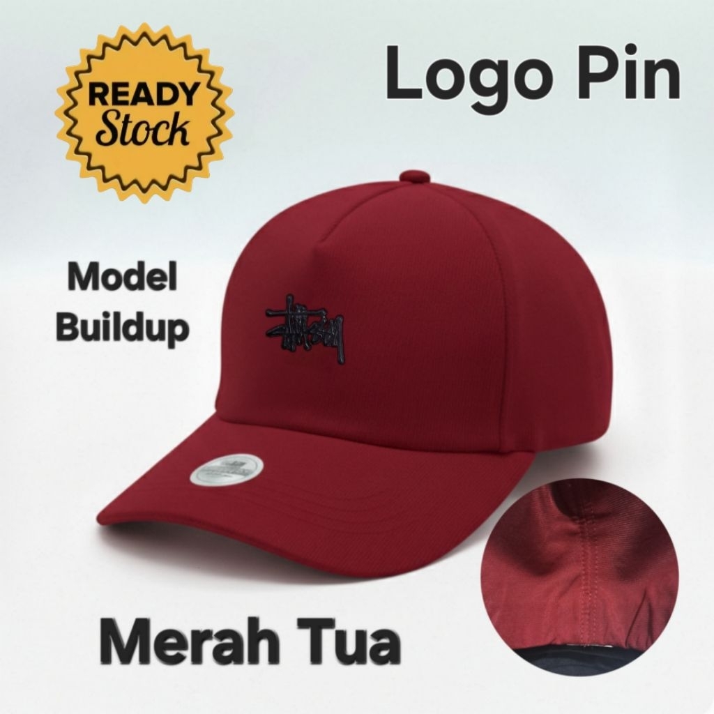 Topi Pria Built up Fashion Korean Style Kekinian Logo Sttusy Besi pin Baseball Caps