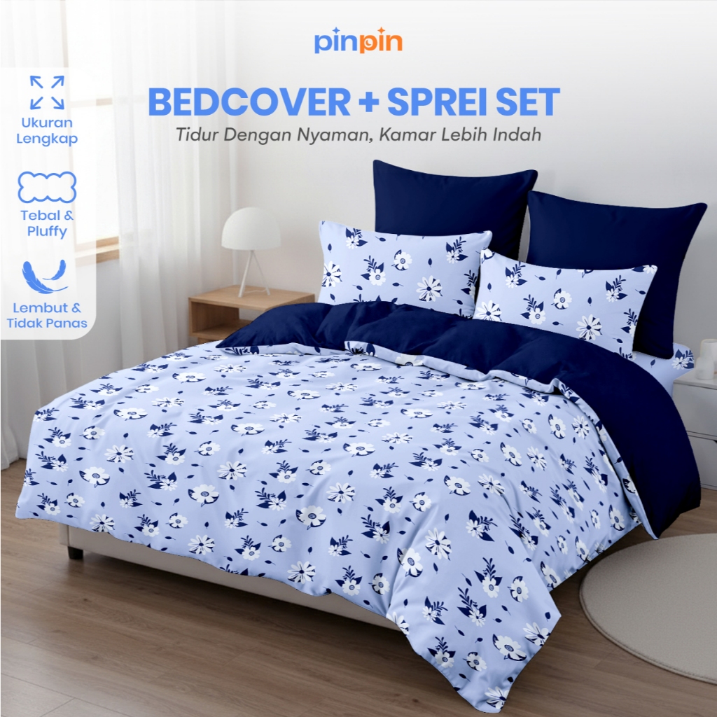 Bed Cover Set Sprei Elouise Blue Mix Sapphire Ukuran Lengkap 180x200 160x200 120x200 - Pinpin Bedcov
