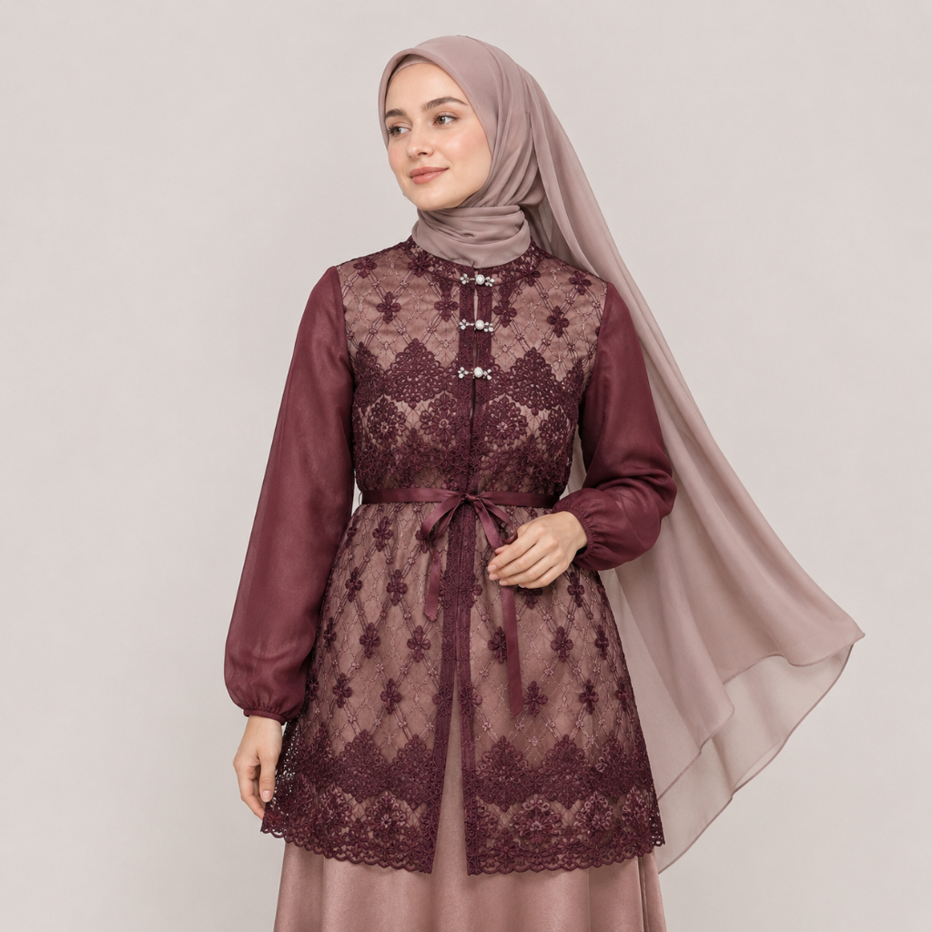 DATWE | Tulipe Bloom Outer | Cardigan Tunik Brokat Premium Wanita Elegan | Outer Panjang Standar & J