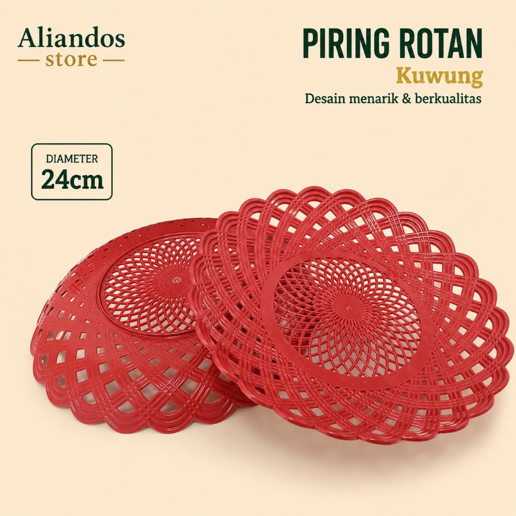 [ Pengiriman Dari Martapura ] Piring Rotan Kuwung Plastik Motif Anyaman Desain Menarik Diameter 24cm