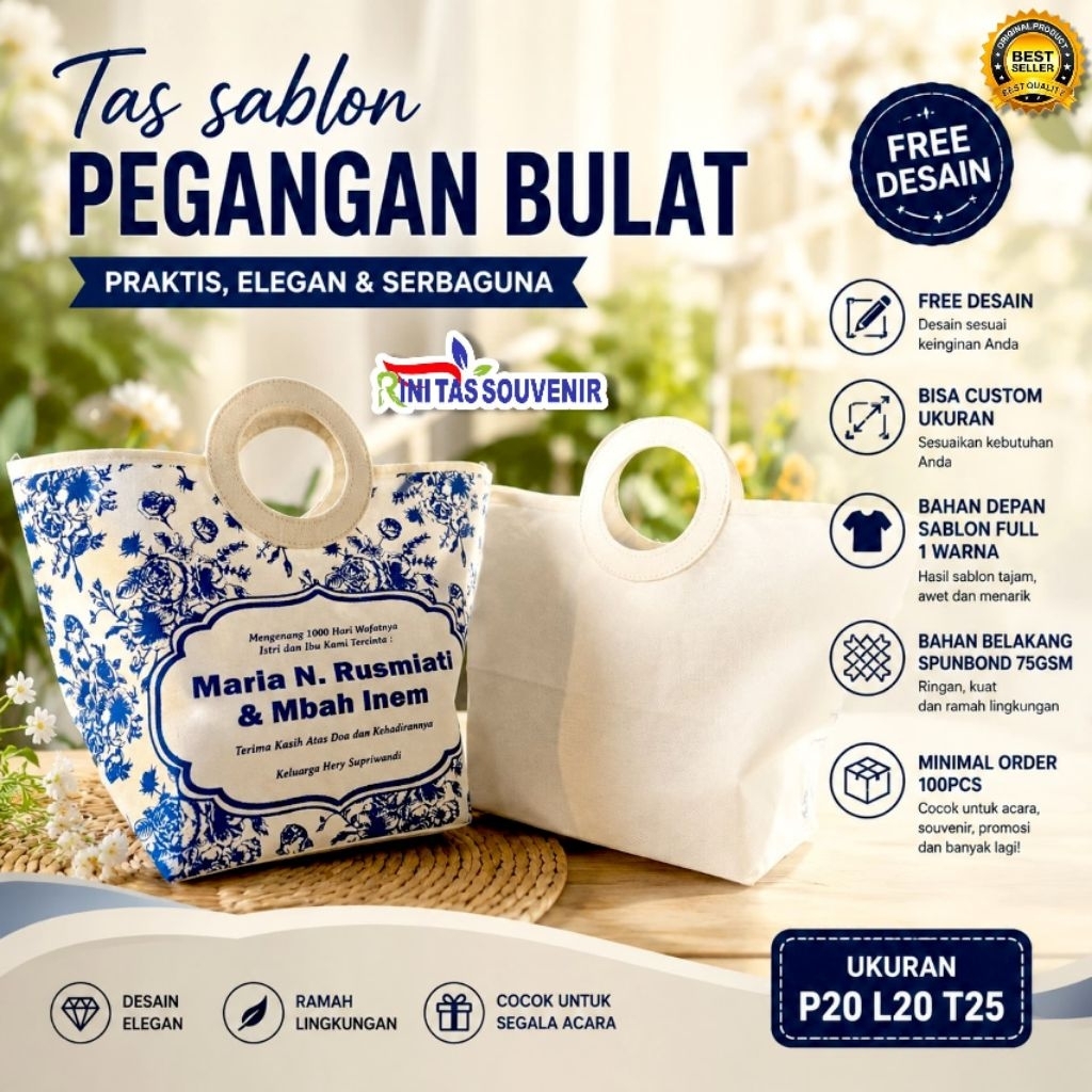Tas Souvenir Pegangan Bulat Custom - Tas Box Nasi - Tas Hajatan - Tas Sembako
