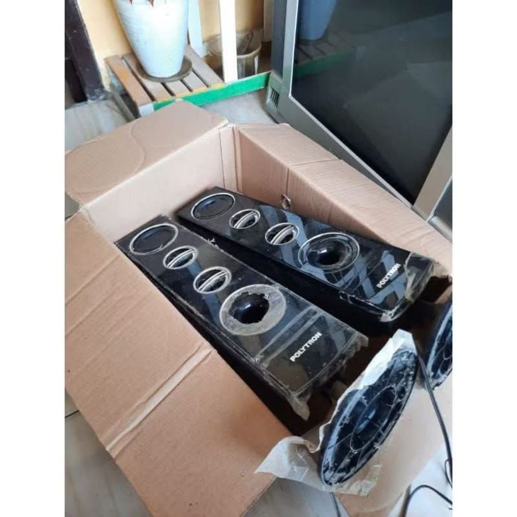 SPEAKER  TOWER EXS TV LED POLYTRON PASIF ORGINAL 24 - 32  SEPASANG CABUTAN SUARA FULL BAS