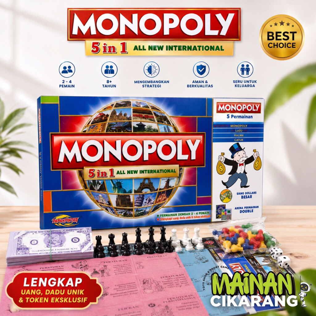 GROSIR PrEMIUM MONOPOLI INTERNATIONAL 5 IN 1 - MAINAN CIKARANG