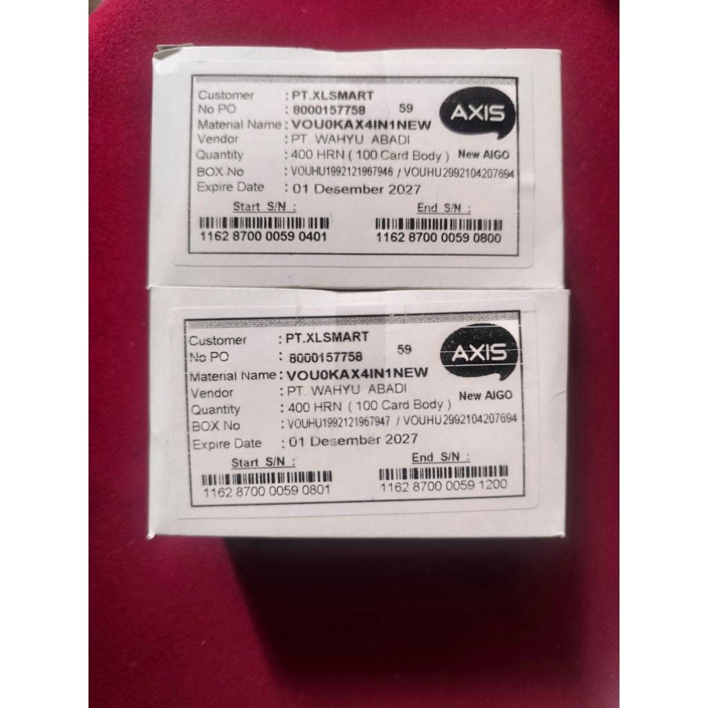 VOUCHER KOSONG AXIS JUAL PER DUA BOX SEGEL ISI 800SN EXPIRED DESEMBER 2027