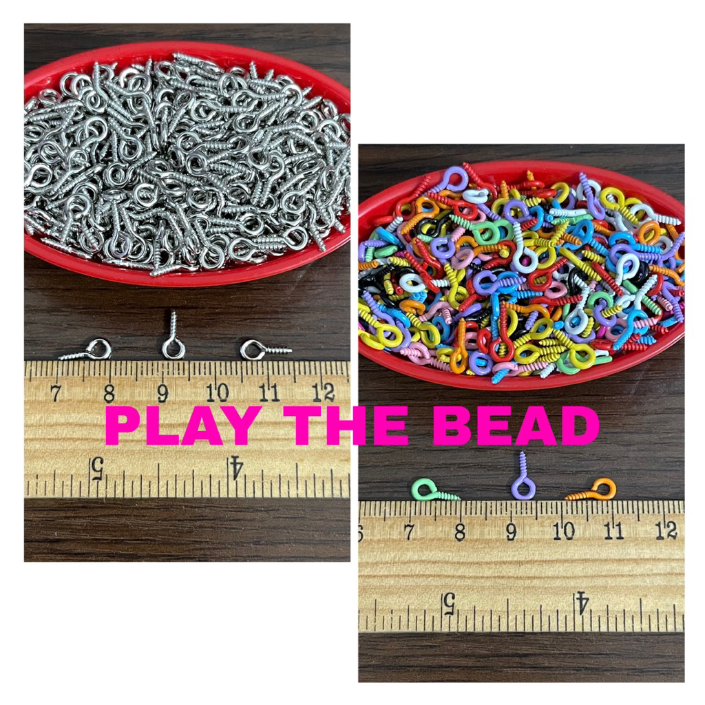 Paku Ulir 10mm. Paku Gantung 5x10mm. Silver dan Mix Warna Kaitan.Screw Eye Pin. Paku Gantungan Bonek