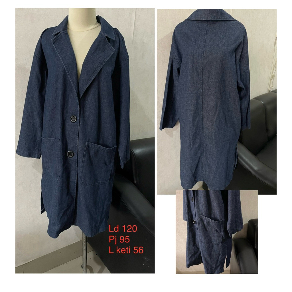 Long jaket coat denim wanita tunik jaket jeans wanita