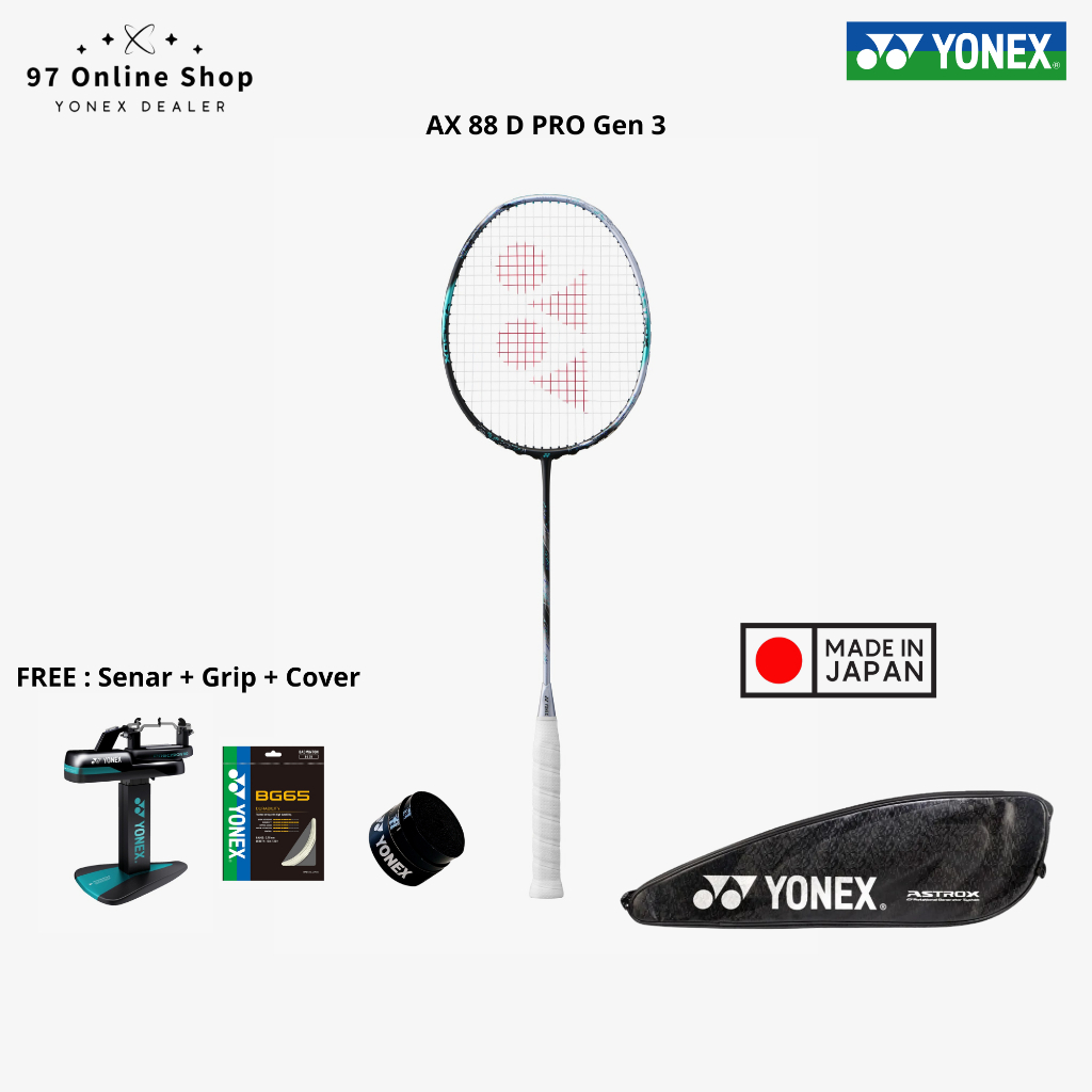 Yonex Astrox 88 D Pro Gen 3 Black / Silver Raket Badminton Free Senar + Grip AC102EX + Single Cover 