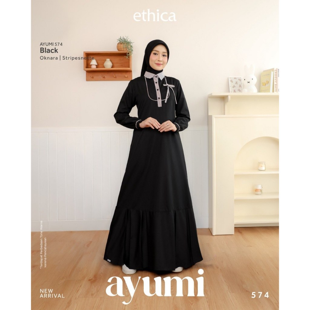TERBARU AYUMI 574 BLACK GAMIS DAILY BY ETHICA GAMIS Premium - Model Crinkle, Nyaman Dipakai, Jahitan