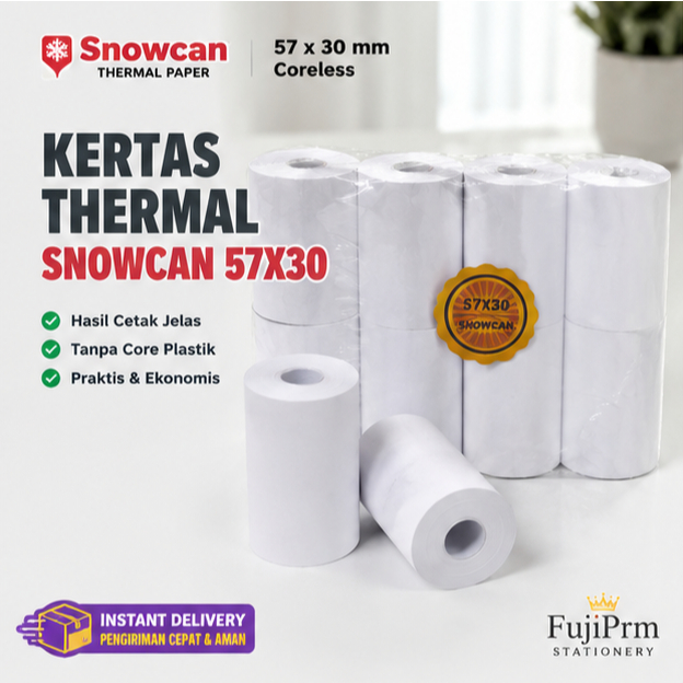 Kertas Struk Thermal Snowcan 57x30 Coreless | Cocok Mesin Kasir POS EDC Printer Mini