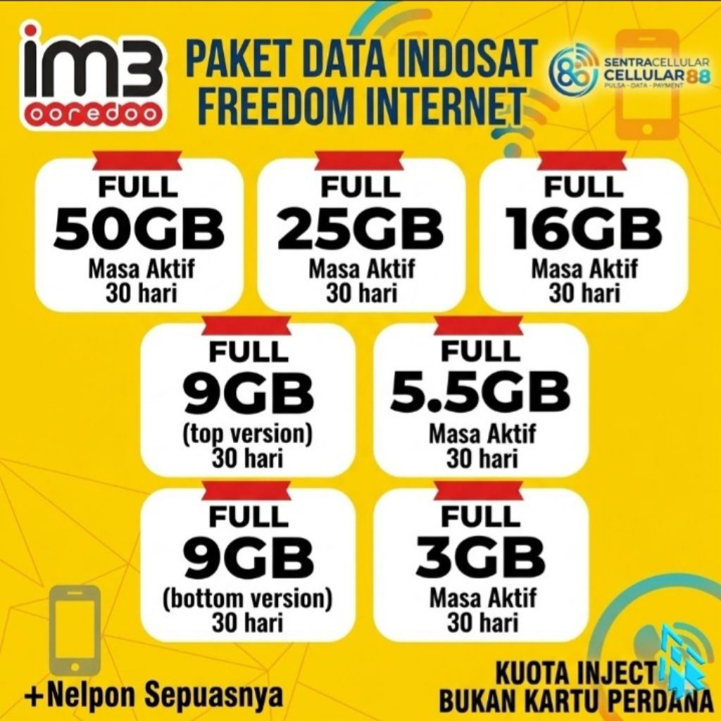 PAKET DATA INDOSAT IM3 Freedom Internet Murah Isi Ulang Elektrik Inject Langsung Masuk 24 Jam Full K