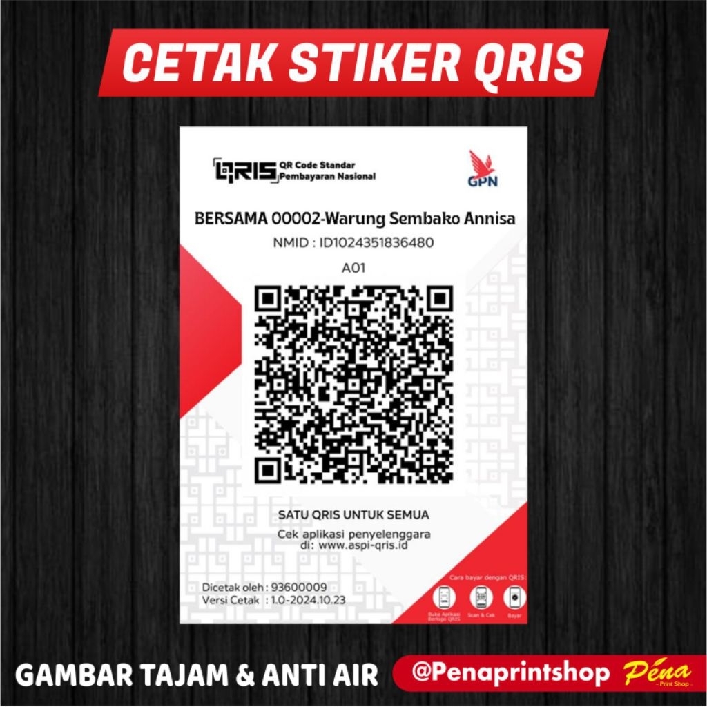 Sticker Stiker QRIS Pembayaran / Cetak Stiker QRIS QR Code Anti Air