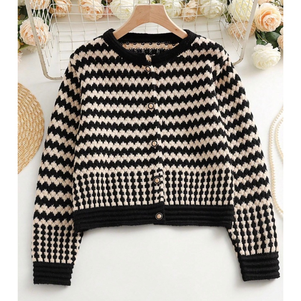 PO Shein Jaket Hitam Putih Rajut Premium - Bisa Request Produk dari Shein Singapore