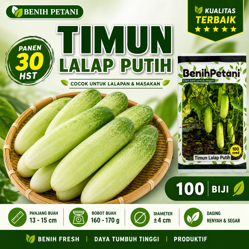 100 Benih bibit TIMUN LALAP PUTIH timun lalab hijau muda