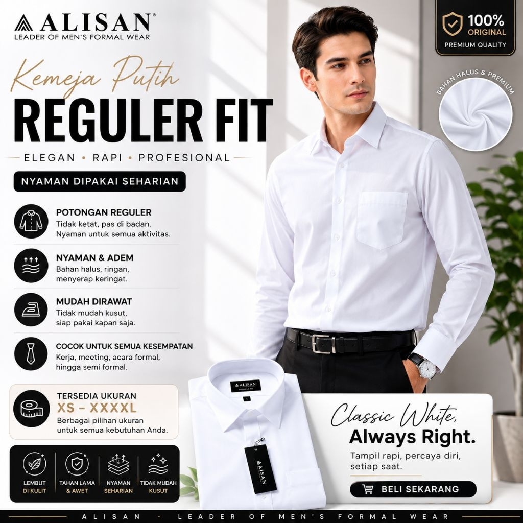 Kemeja ALISAN POLOS REGULER Lengan Panjang (100% ORIGINAL)