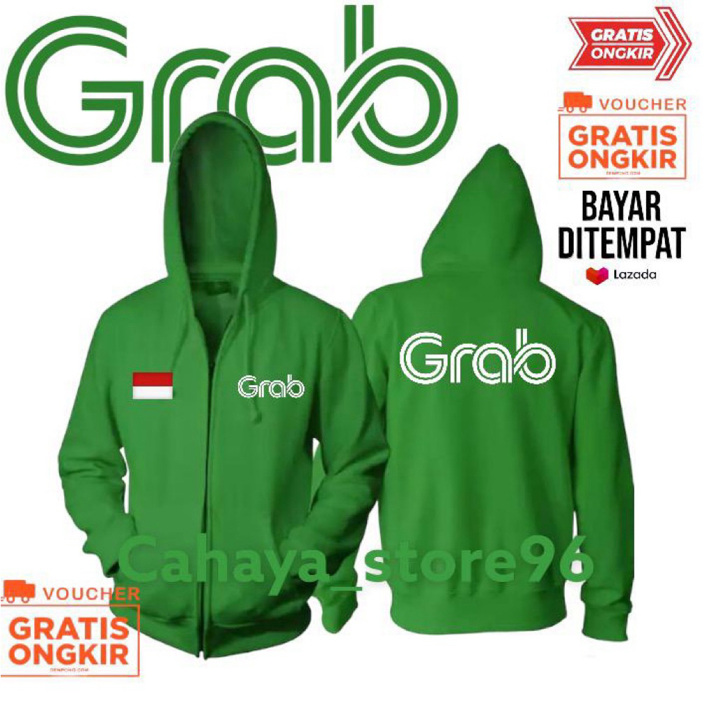 Jaket Hoodie gRab Zipper // Driver Online / Harga Termurah / Kualitas Terbaik