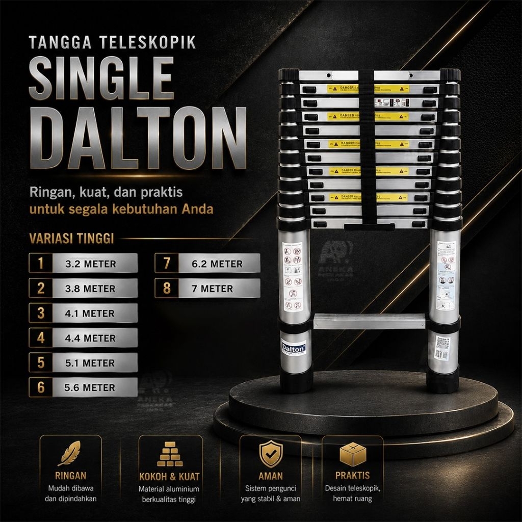 Tangga Teleskopik (Dalton) Premium | Alumunium Single Telescopic