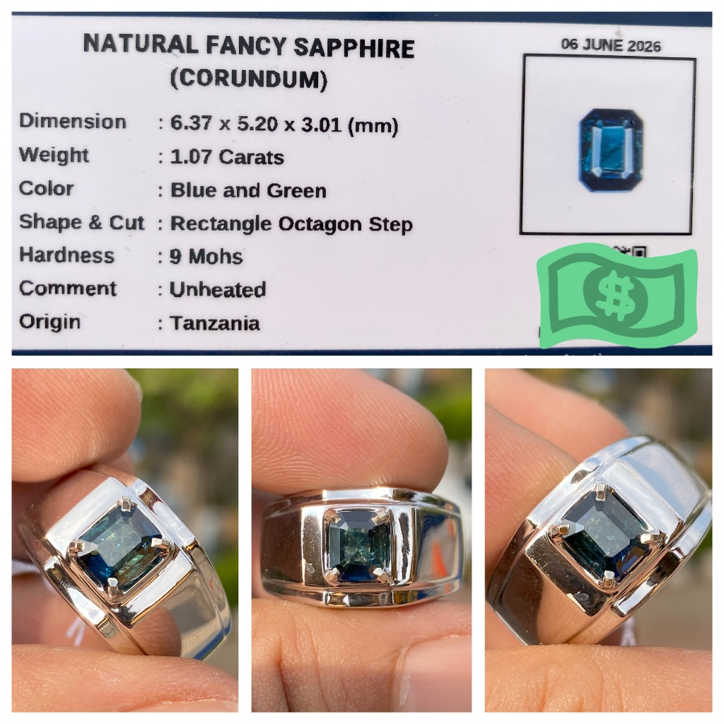 Natural 1.07ct fancy sapphire blue green color no heat