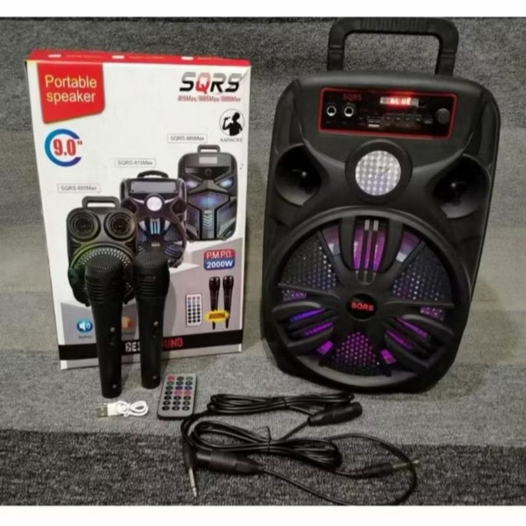 Speaker bluetooth Karaoke 9 inch SQRS- 815/888/885 PLUS 2 MIC KARAOKE SUPER BASS