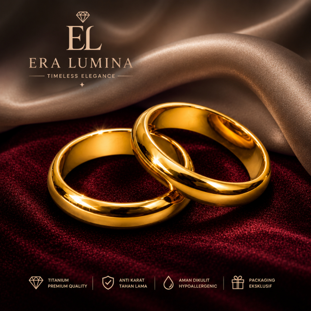 Cincin Kapel Cewek Cowok Titanium Gold Dan Silver Polos Elegan Anti Karat Asli Tahan Lama