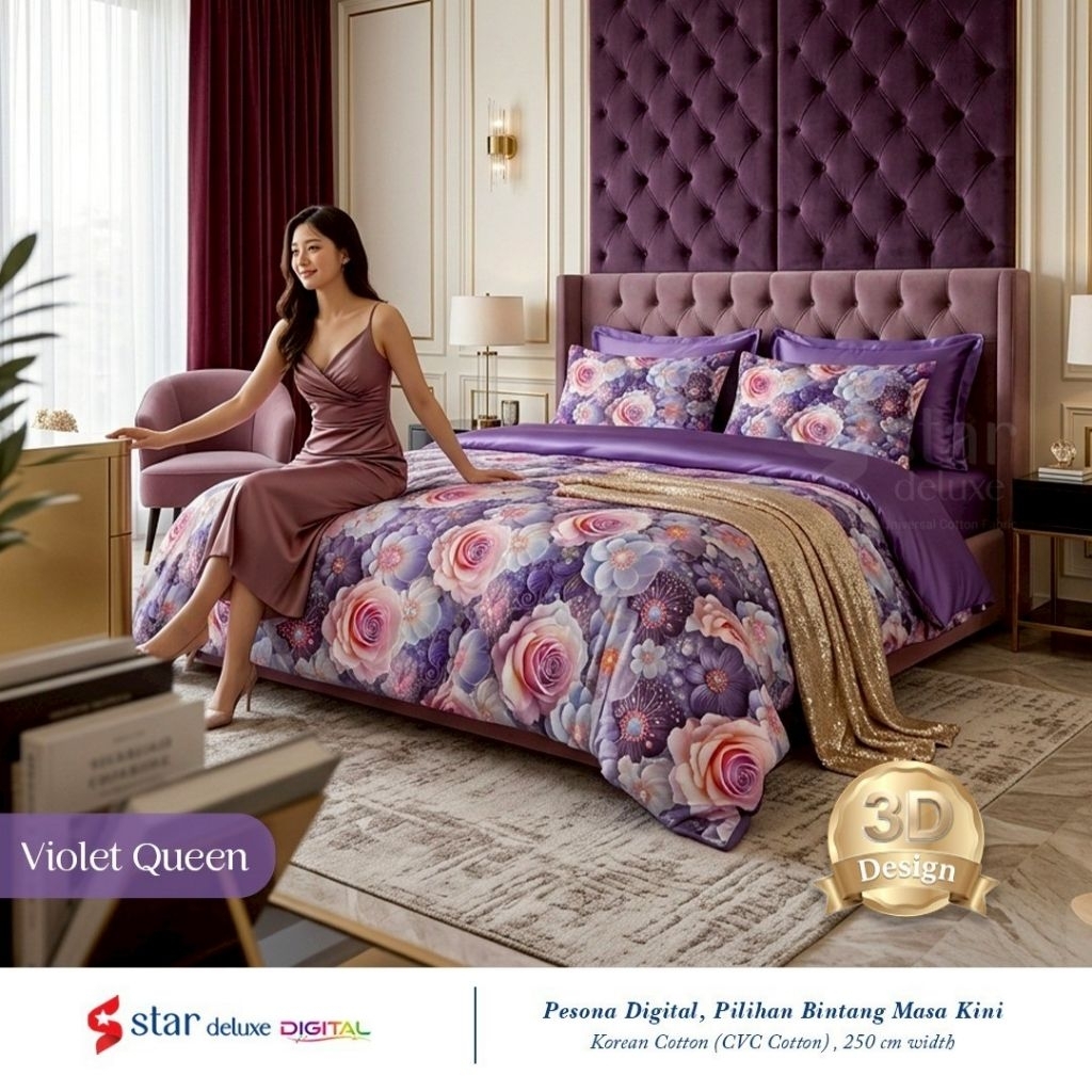 Sprei Katun Lokal Motif Violet Dream 3D Series By Bahan Katun Star,Sprei Homemade/Sprei Custom/Sepra