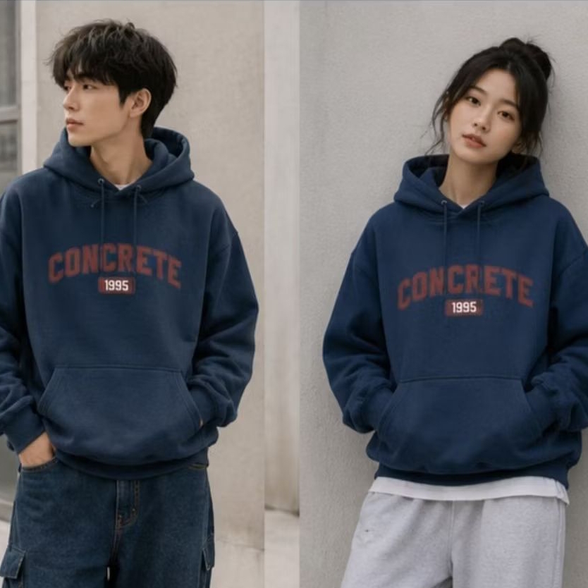 HOODIE CONCRETE Bahan Fleece 280 GSM Tebal_Hoodie Pria dan Wanita Unisex