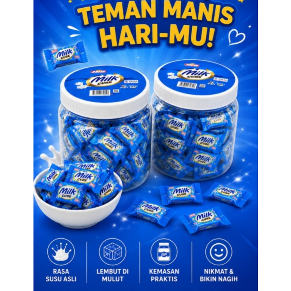 Permen MILK CUBE Rasa Susu Isi 120 Pcs - Candy Keras Teman Manis Hari-Mu - Toples