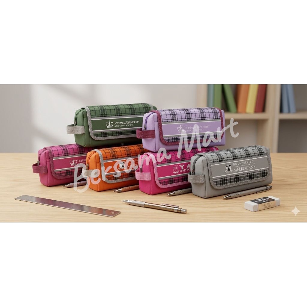 Tempat pensil aesthetic motif kotak kotak premium/pensil case Korean style