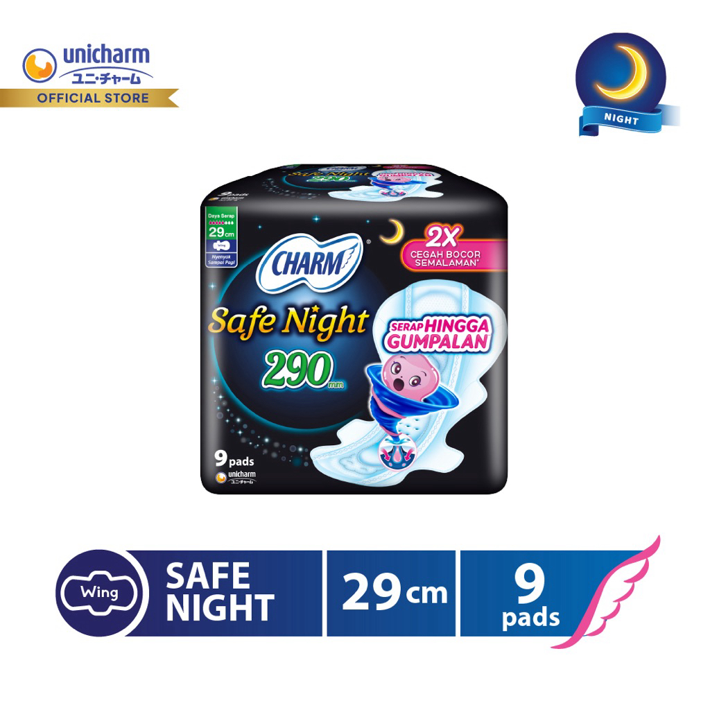 Charm Pembalut Safe Night 29cm Wing 9 pads