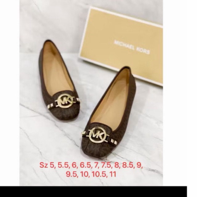 Sepatu MICHAEL KORS MK GHW MONOGRAM BROWN FLAT SHOES 100% ORIGINAL