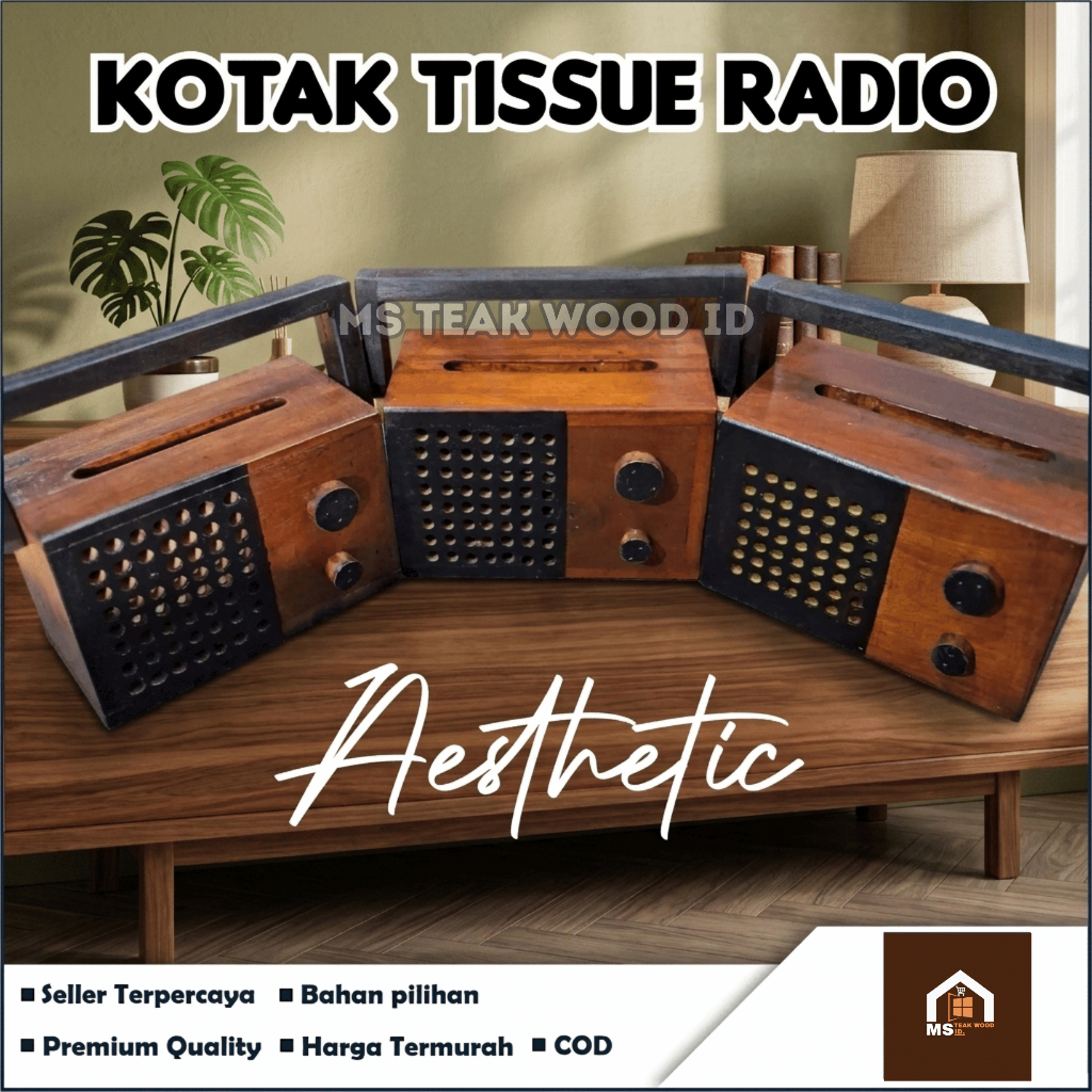 Kotak Tissue Bentuk Radio Aesthetic Mewah / Kerajinan Kayu Tisu Radio / Accecories Kayu Murah